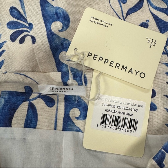 NWT Peppermayo Born For Bordeaux Linen Midi Skirt Floral Wave Women's Size US 2 - Picture 4 of 8